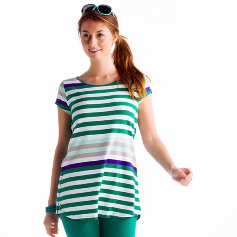Lole Patricia Tunic Top L Organic Cotton Beachy Boho Artsy Striped Granola Girl